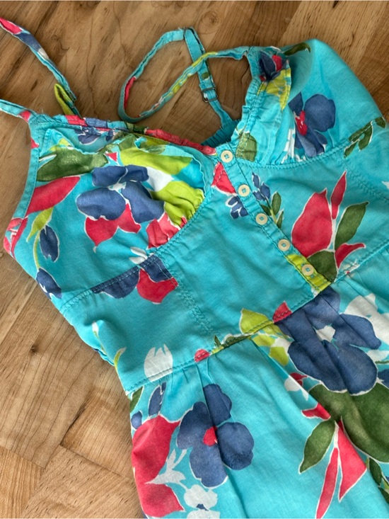 Hollister Dresses & Skirts - Hollister S Turquoise Island Floral Smocked Cami Empire Dress Coconut Girl Y2K
